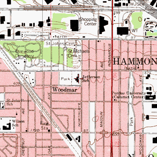Topographic Map of Thomas Jefferson Elementary School, IN