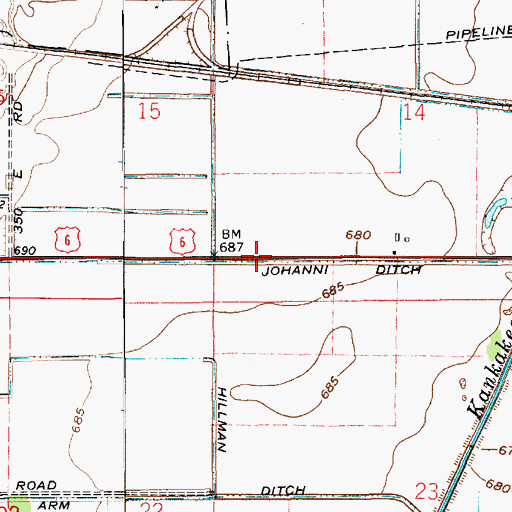 Topographic Map of Johanni Ditch, IN