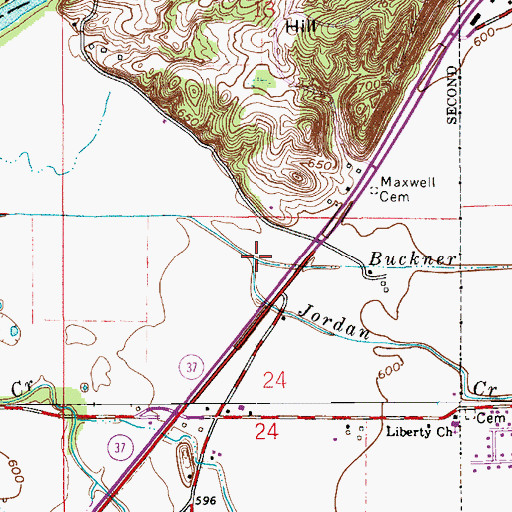 Topographic Map of Jordan Creek, IN