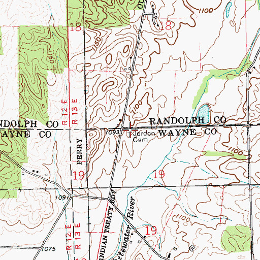 Topographic Map of Jordon Cemetery, IN