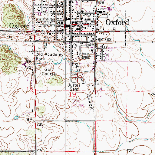 Topographic Map of Justus Cemetery, IN