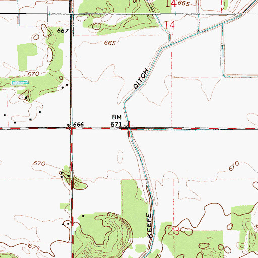 Topographic Map of Keefe Ditch, IN
