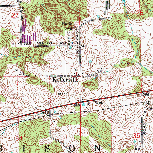 Topographic Map of Kellerville, IN