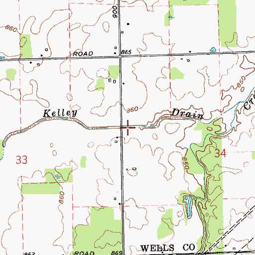 Topographic Map of Kelley Drain, IN
