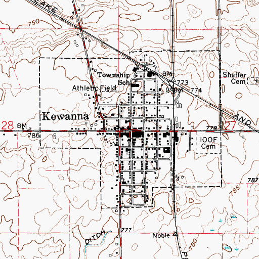 Topographic Map of Kewanna, IN