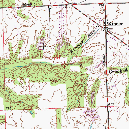 Topographic Map of Kinder Run, IN
