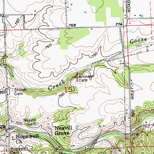 Topographic Map of Kinnear Cemetery, IN