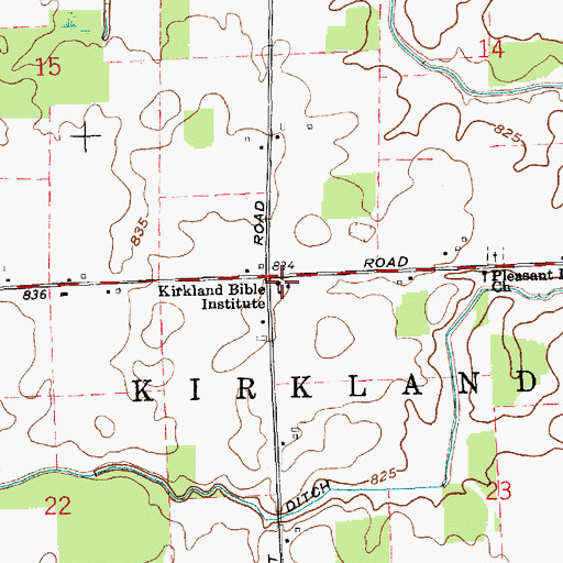 Topographic Map of Kirkland Bible Institute, IN