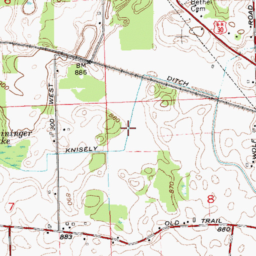 Topographic Map of Knisely Ditch, IN