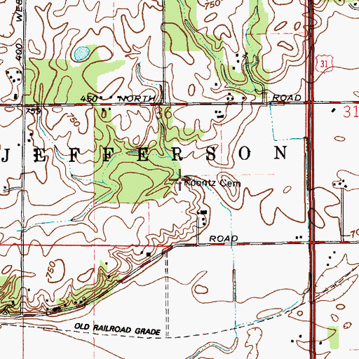 Topographic Map of Koontz Cemetery, IN