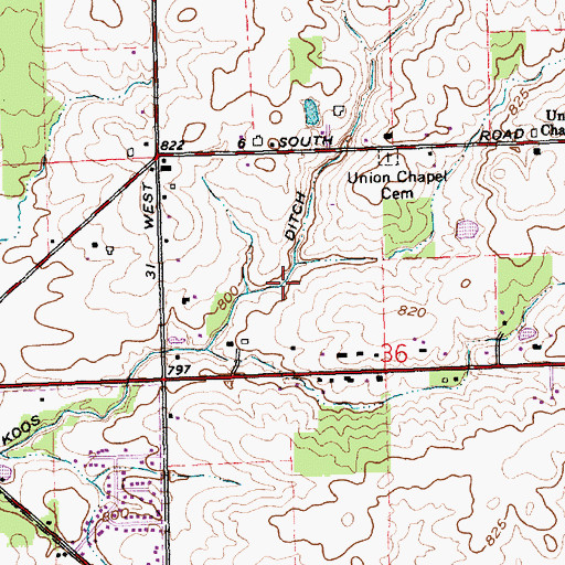 Topographic Map of Koos Ditch, IN