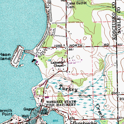 Topographic Map of Lakeside Chapel, IN