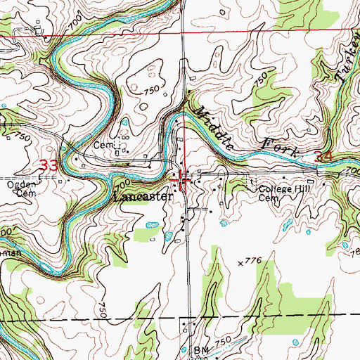 Topographic Map of Lancaster, IN