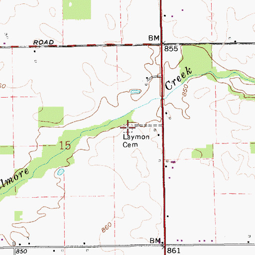 Topographic Map of Laymon Cemetery, IN