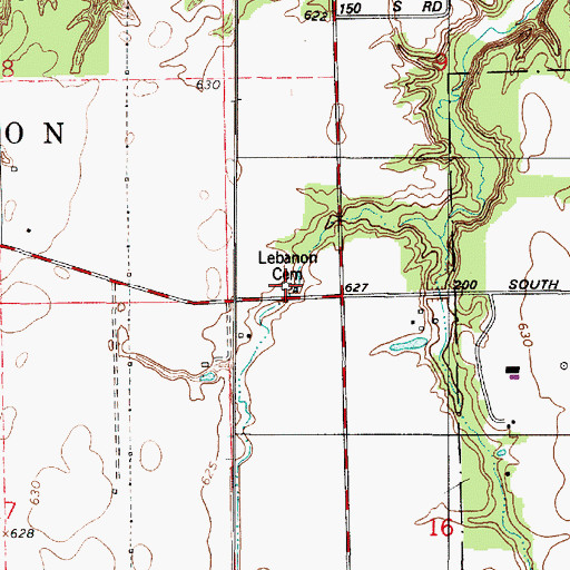 Topographic Map of Lebanon Cemetery, IN