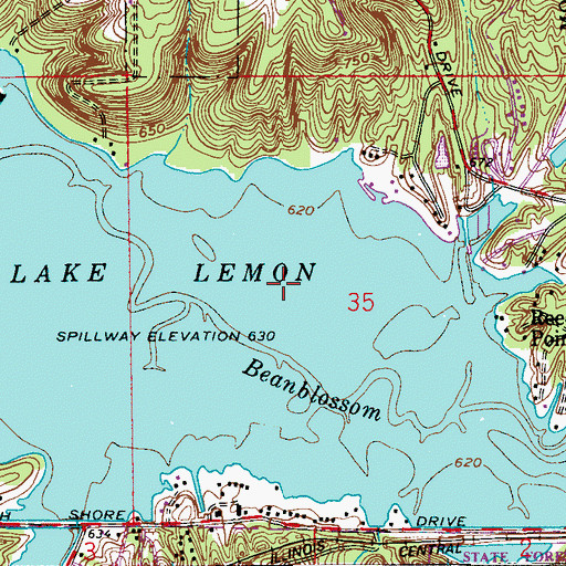 Topographic Map of Lake Lemon, IN