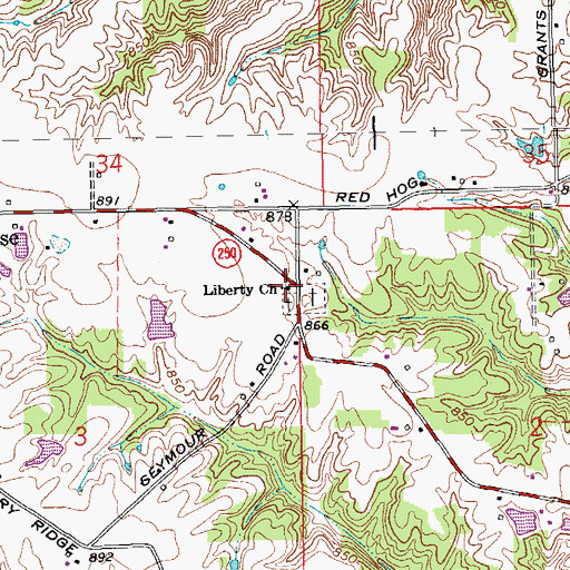 Topographic Map of Liberty Church, IN