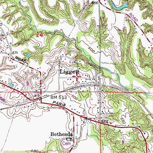 Topographic Map of Liggett, IN