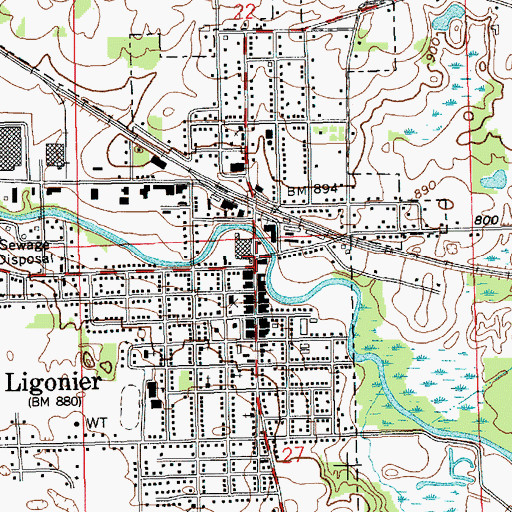 Topographic Map of Ligonier, IN