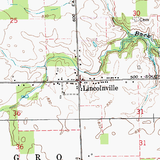 Topographic Map of Lincolnville, IN