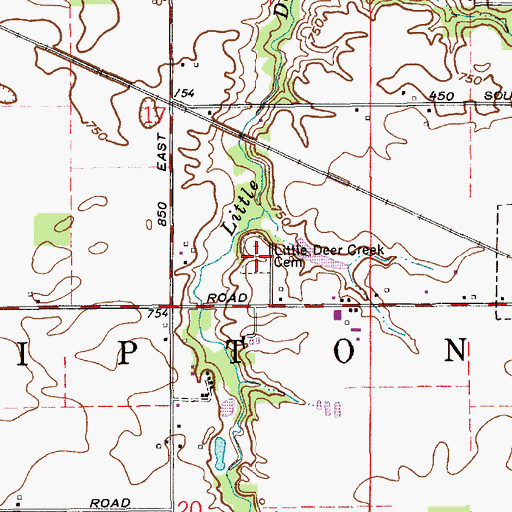 Topographic Map of Little Deer Creek Cemetery, IN