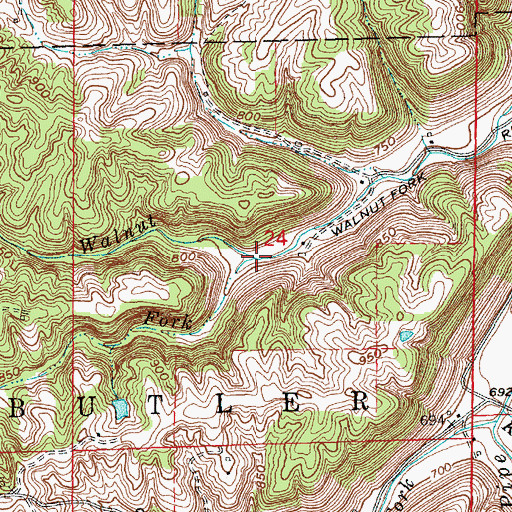 Topographic Map of Little Walnut Fork, IN
