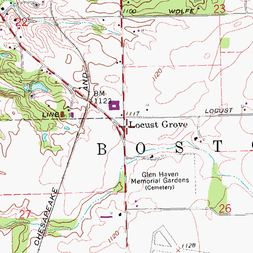Topographic Map of Locust Grove, IN