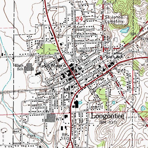 Topographic Map of Loogootee, IN