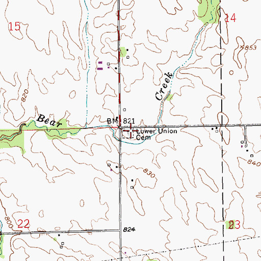 Topographic Map of Lower Union Presbyterian Cemetery, IN