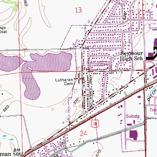 Topographic Map of Lutheran Cemetery, IN