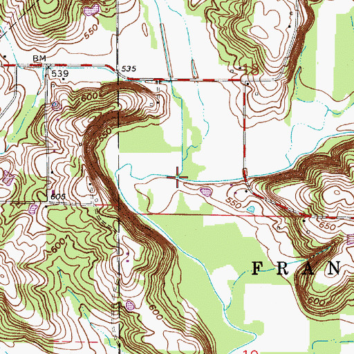 Topographic Map of Mack Creek, IN