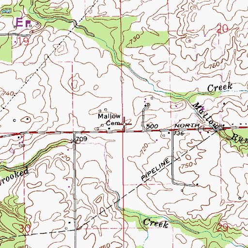 Topographic Map of Mallow Cemetery, IN
