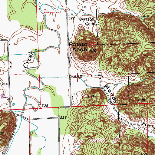 Topographic Map of Mandy Hollow, IN