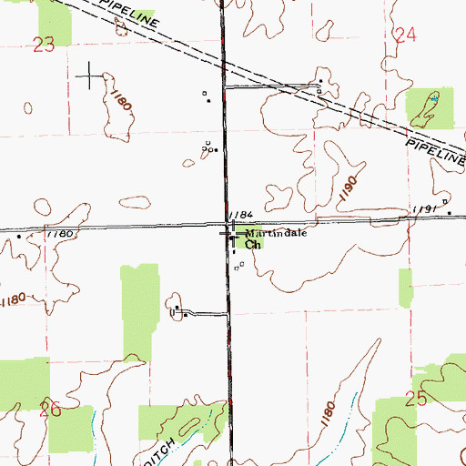 Topographic Map of Martindale Church, IN
