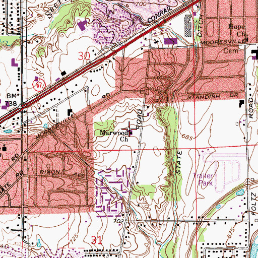 Topographic Map of Marwood Southern Baptist Church, IN
