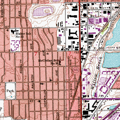 Topographic Map of Rousseau McClellan Elementary School, IN