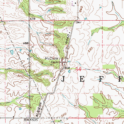 Topographic Map of McClure Cemetery, IN