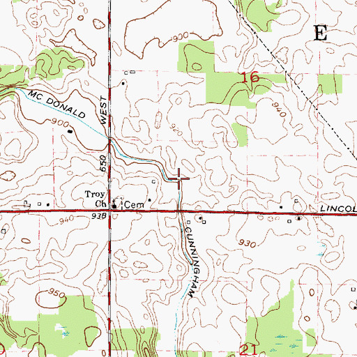 Topographic Map of McDonald Cunningham Ditch, IN