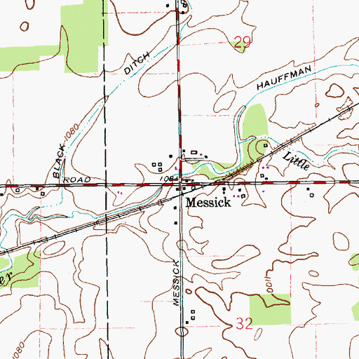 Topographic Map of Messick, IN