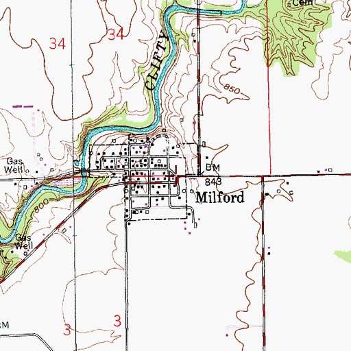 Topographic Map of Milford, IN