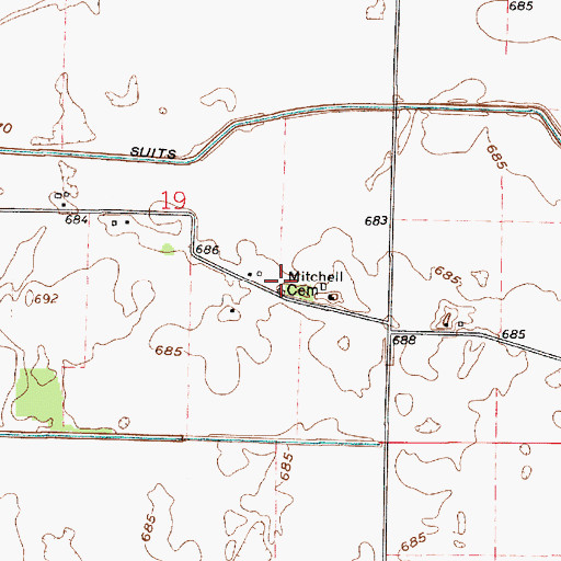 Topographic Map of Mitchell Cemetery, IN