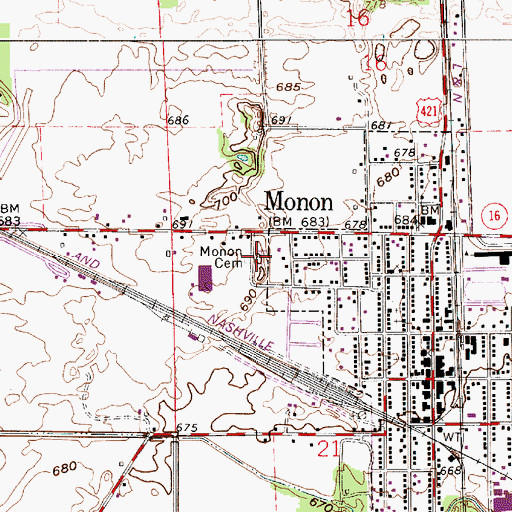 Topographic Map of Monon Cemetery, IN