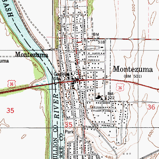 Topographic Map of Montezuma, IN