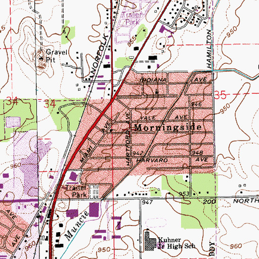 Topographic Map of Morningside, IN