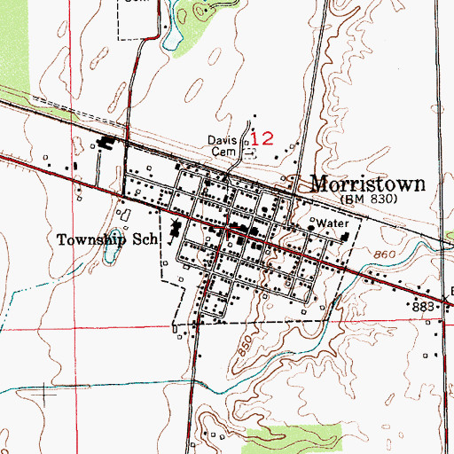 Topographic Map of Morristown, IN