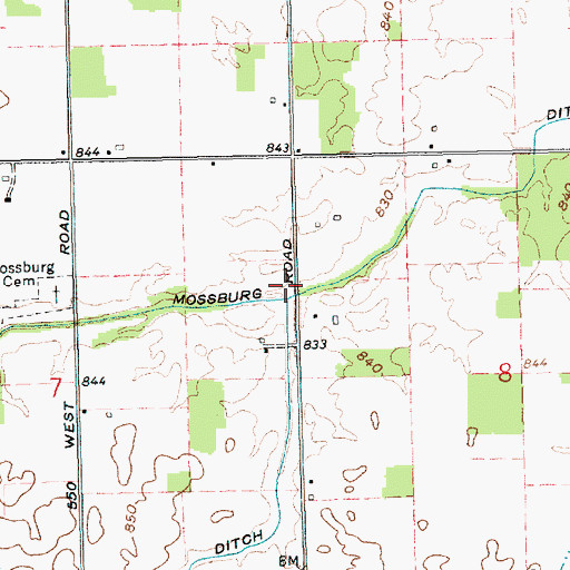 Topographic Map of Mossburg Ditch, IN