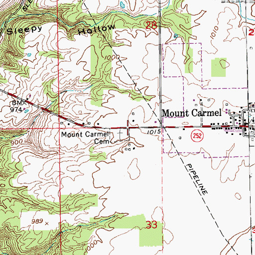 Topographic Map of Mount Carmel Cemetery, IN
