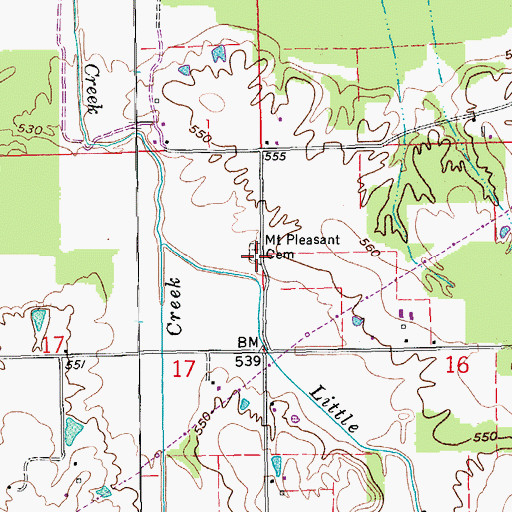 Topographic Map of Mount Pleasant Cemetery, IN