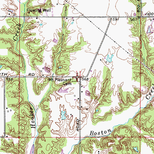 Topographic Map of Mount Pleasant Cemetery, IN