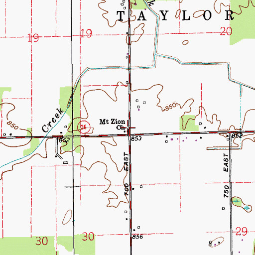 Topographic Map of Mount Zion Church, IN